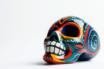 Mexican skull with floral pattern drawing isolated isolated on white background