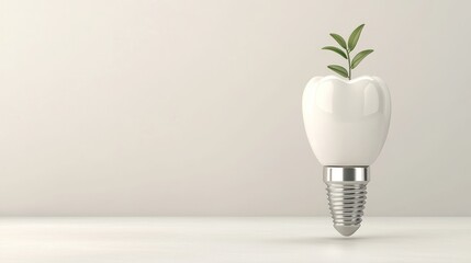 A dental implant with a plant sprouting from it, symbolizing growth and sustainability.