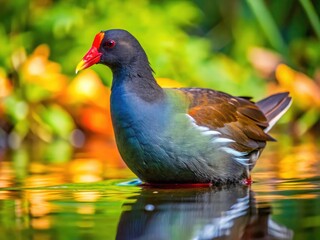 Obraz premium Water Hen Gallinula Chloropus: Documentary Photography - Wildlife Bird Nature Close-up