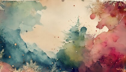 Yellow orange background with texture and distressed vintage grunge and watercolor paint stains in elegant Christmas backdrop illustration