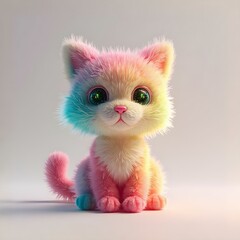 Rainbow Kitten: A Whimsical, Fluffy Digital Painting