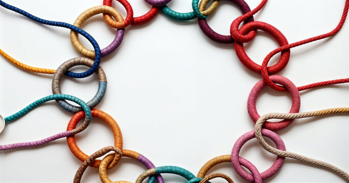 Colorful Intertwined Friendship Bracelets on White Background