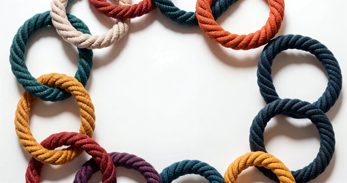 Intertwined Friendship Bracelets in a Circle on White Background