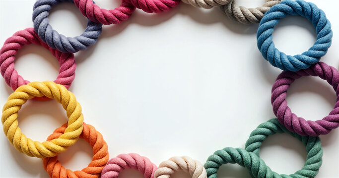 Flat Lay of Colorful Friendship Bracelets on White Background