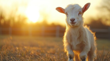 Fototapeta premium Adorable Baby Goat at Golden Hour