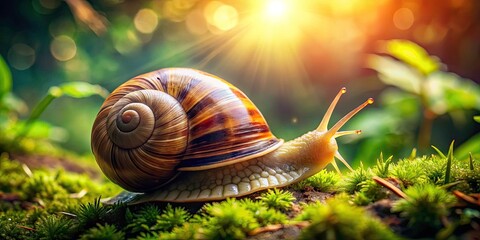 Forest Snail Photo: Close-Up of Garden Snail Shell, Terrestrial Gastropod Mollusk, Nature Photography