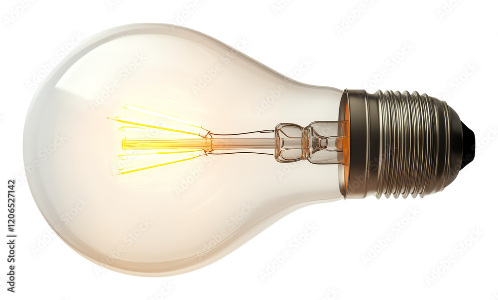 Aufkleber light bulb with glowing filament and metallic base, symbol of creativity and innovation concept