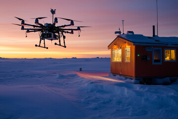 Obraz premium Remote Research Lab in Antarctica with Advanced Equipment and Snow-Covered Landscape