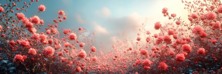 Enchanted Pink Flower Field at Dawn