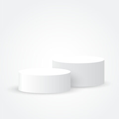 Two white blank podiums stand to show products on white background, Vector illustration.