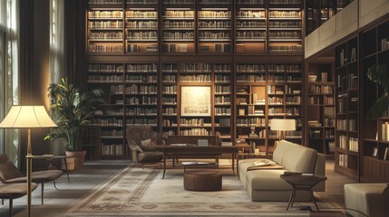 Serene Library Interior: A Haven of Books and Tranquility