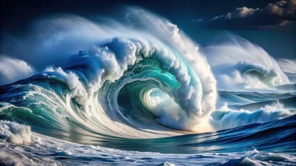 Majestic Ocean Waves Crashing with Powerful Energy and Breathtaking Aqua Tones