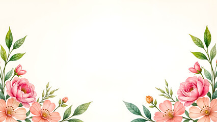 Watercolor floral arrangement creating a delicate frame on white background