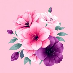 Pink and purple flower bouquet illustration.