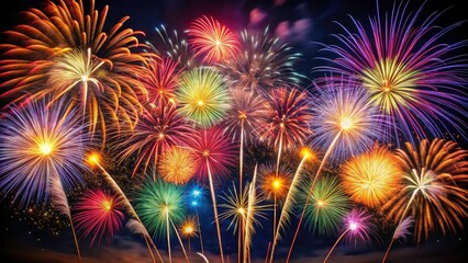 Fototapeta premium Minimalist Dark Festive Fireworks Background | New Year Birthday Holiday Celebration Photography