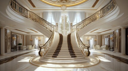 Obraz premium Grandiose Palace Staircase: Opulent Design and Architectural Majesty