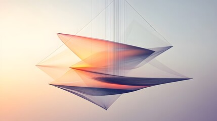 Abstract orange and grey geometric structure hanging in the air