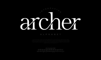 Archer typography beauty fashion elegant minimalist serif italic fonts decorative wedding vintage retro logos. Minimal luxury font alphabet logo. Vector illustration
