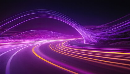 3d Render, Blue purple speed light line through dark background, abstract fast highway patch, hyper speed warp in space with generative ai
