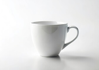 Obraz premium Minimalist White Cup, Shadow Photography, Clean Background, Studio Shot, Isolated Product Image