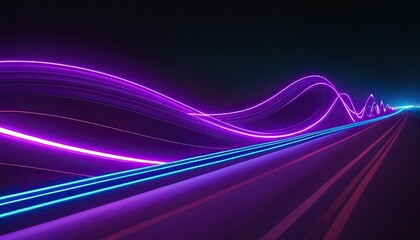 3d Render, Blue purple light line through dark background, hyper speed warp in space
