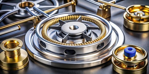 Panoramic View of Gas Stove Burner Components:  Detailed Anatomy of a Gas Cooktop Burner