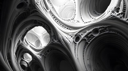 Abstract grayscale image depicting a complex organic fractal structure