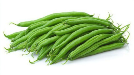 Fototapeta premium Fresh Green Beans on a White Background for Culinary Use