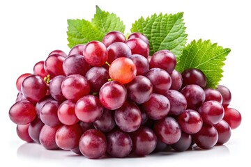 Fototapeta premium Red Grapes Isolated, Fresh Grape Bunch, White Background, Food Photography, Stock Photo, High-Resolution Image, Juicy Grapes, Red Grape Clusters