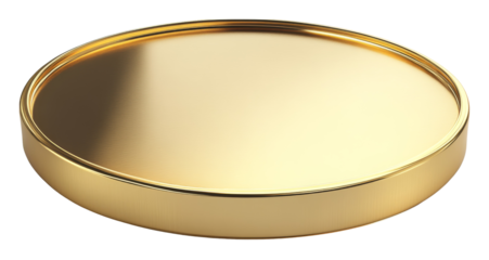 Round gold metal tray with reflective surface, minimalist decor concept