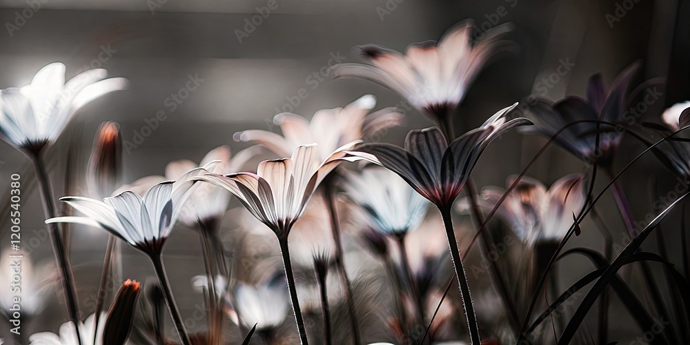 Poster a close up of a field of flowers with a blurry background