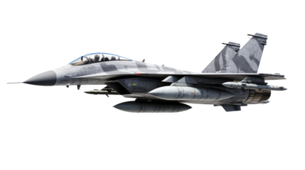 High speed military jet fighter plane isolated on a transparent background