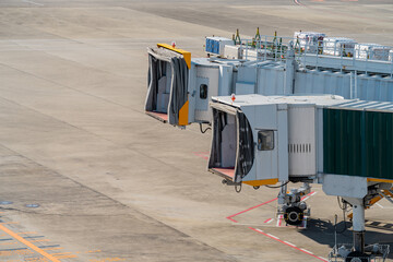 Airplane execute push back operation at airport. Aircraft service for flights before departure