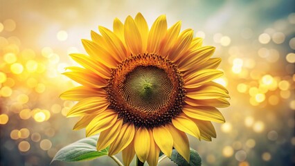 Obraz premium Vintage Sunflower Bloom, Bold Yellow Petals, White Background, Retro Photography