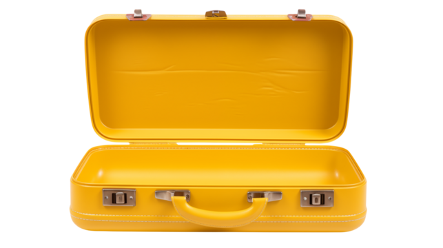 Empty Yellow Vintage Suitcase isolated on a transparent background