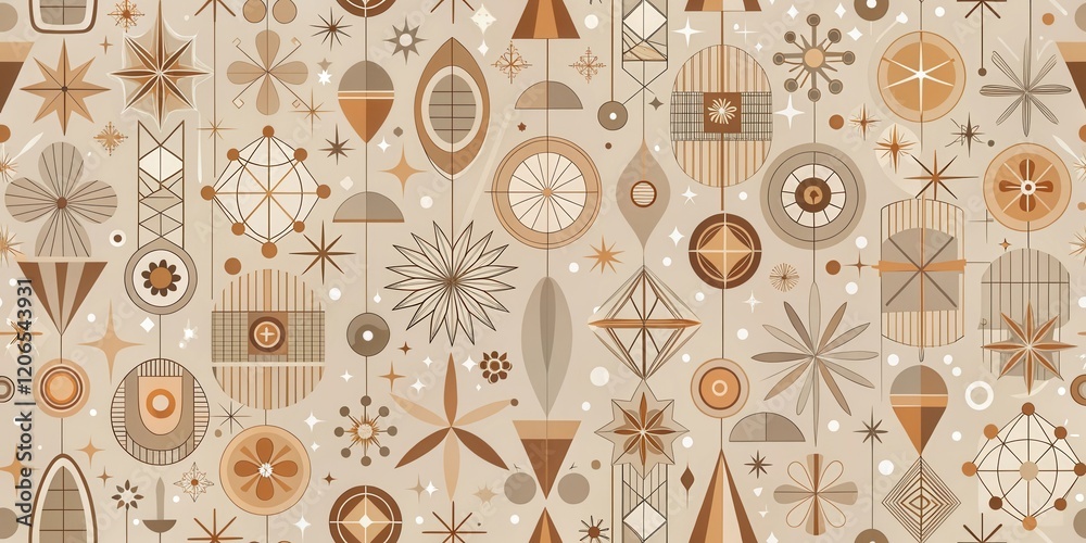 Canvas Prints mid-century modern abstract geometric pattern design featuring elegant neutral tones and intricate s