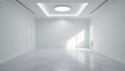 Modern White Room With Marble Floor And Recessed Lighting