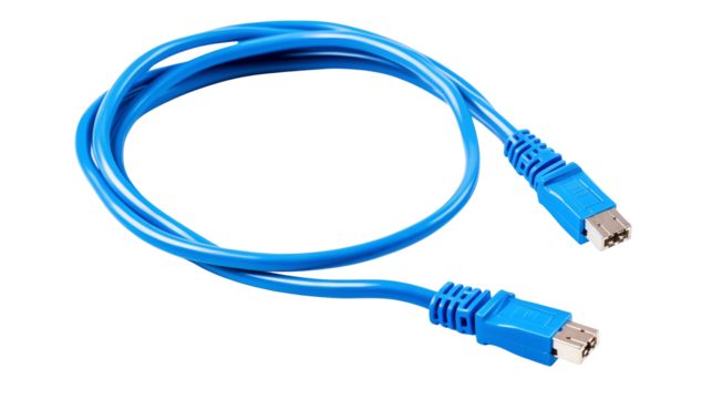 High quality blue USB cable on a transparent background