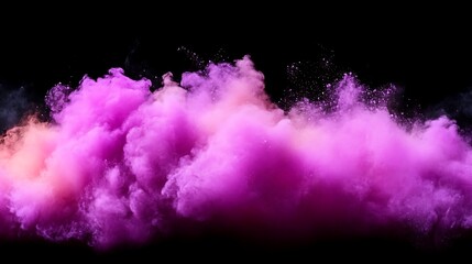 Abstract pink and orange smoke cloud explosion on black background.