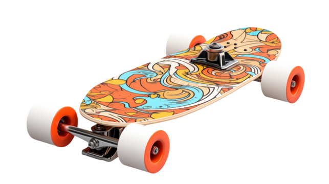 Colorful Cruiser Skateboard Design on a transparent background