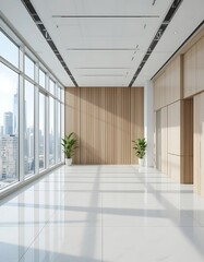 Fototapeta premium Modern minimalist office space with city views