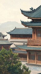 Obraz premium Chinese Landscape and Architectural Illustration