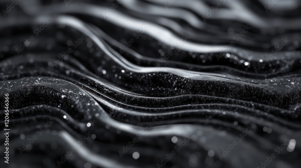 Poster flowing black liquid waves create a mesmerizing display of depth and texture, featuring ripple-like 