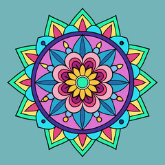 clean line art, colourful mandala design