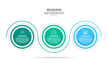 infographic flat template circles for 3 paper label, diagram, graph, presentation. Business concept with 3 options. Blank space for content, step for step, timeline, workflow, marketing