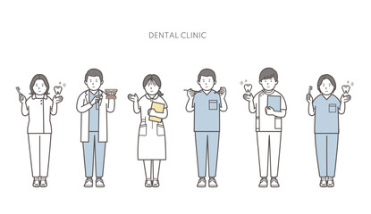 歯医者、歯科衛生士、歯科医スタッフのイラスト