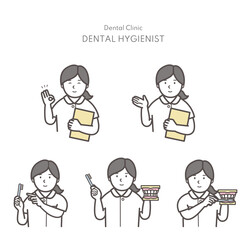 歯磨き指導をする女性の上半身イラスト