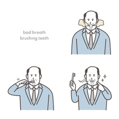 中年男性の歯磨きイラストセット