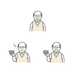 高齢男性と入れ歯のイラストセット