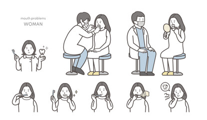 若い女性の歯科診療イラストセット